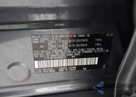 2020 Toyota Rav4 Xle Premium from USA, damaged, VIN 2T3C1RFV5LW095012